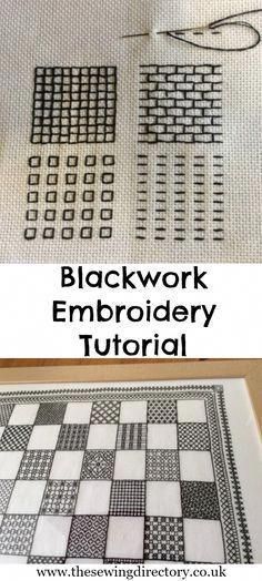 the blackwork embroidery pattern is being worked on