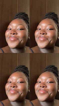 four different pictures of a woman's face with various angles to show the same facial expression