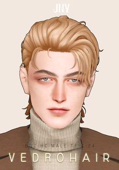 a man with long blonde hair wearing a turtle neck sweater