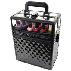 Lockable Nail Tech Tool Case Lockable Nail Tech Tool Case with detachable top is stylish, versatile, and perfect for the manicurist on-the-go. Features a shiny, black-diamond design with black aluminum trim. Great for transporting nail polishes, nail art, lotion bottles, and nail solutions. Comes with 4 keys. Top compartment features: Clear top case with black aluminum trim Carry handle with comfortable rubber grip Removable foam insert with 18, 1-1/4" holes for standard-size nail polish bottles Acrylic Nail Supplies, Tech Cases, Nail Polish Bottles, Tool Case, Lotion Bottle, Color Effect, Nail Supply, Nail Polishes, Bottle Art