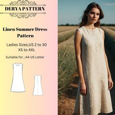 the linen summer dress pattern is available in sizes s to 4xl