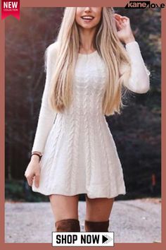 Casual and Light Summer Dress Sweater Jumper Dress, White Sweater Dress, Gaun Fashion, Elegant Sweater, Solid Color Sweater, Women Sweaters Winter, Sweater Dress Women, Short Mini Dress, Model Fashion