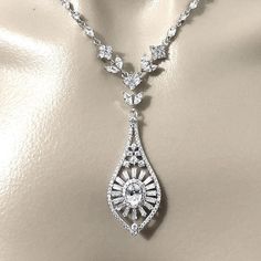 Glam statement bridal necklace featuring glamorous 1920s Art Deco Gatsby Downton Abbey vintage style geometric sunrise sunshine rays ornate details made of sparkly clear cubic zirconia set on tarnish-resistant silver rhodium plated base. Necklace length is adjustable from 17" (43cm) to 19" (48cm) .  Matching pieces at https://etsy.me/2w9kxYn   ~ Shipping to USA is a flat rate. You save by paying only 1 fee for multiple items in combined shipping. ~ Policies https://www.etsy.com/shop/yjdesign#pol Art Deco Crystal Necklace For Wedding, Flapper Wedding, Necklace Art Deco, 1920s Vintage, Necklace Art, Deco Wedding, 1920s Art, 1920s Art Deco, Art Deco Wedding