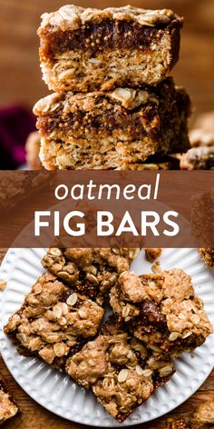 oatmeal fig bars stacked on top of each other with text overlay