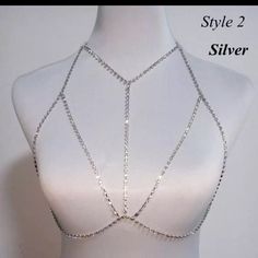 For Plunging Neckline Easily Paired With Formal Attire, Accentuate The Breast. Shimmering Stones Compliment The Glam With Elegance. Delicate, Feminine Perfect For Gala Events Weddings Paired With Formal Wear Or Cute Dainty Dresses Off Shoulder Or Sweetheart Or All Kinds Of Necklines. Sexy . Arms Go Thru It Attaches At Neck. Metal Chain With Rhinestones. Silver. Bikini Jewelry For Women Under Your Top To Accentuate Cleavage. Adjustable Bra Jewelry Rhinestone, Body Jewelry Chains Diamond, Silver Body Chain Dress, Wire Jewelry With Dimonds, Body Chain Jewelry Diamond, Tight Jewelry, Rhinestone Bra, Summer Beach Dress, Crystal Rhinestone