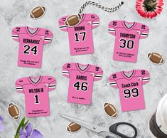 pink football jersey cut outs with scissors and flowers