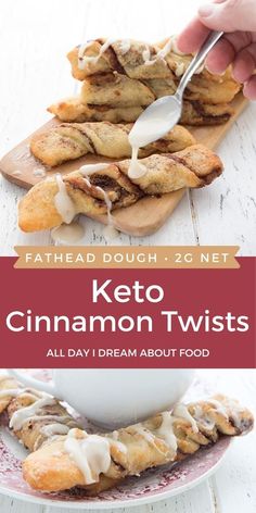 keto cinnamon twists on a plate with a spoon