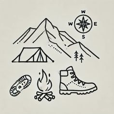 an image of camping related items drawn on paper