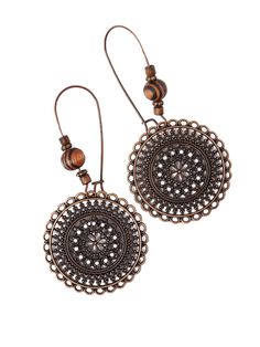 PRICES MAY VARY. The tribal wooden flower pattern formed by the circles creates an image of perfectly symmetrical shape, representing the cycle of creation, from beginning to end. Carefully crafted with zinc alloy material, this fashion dangling gypsy earrings offers greater novelty, and retro vibe, creates strength, flexibility that can last for many years to come. The floral round drop beaded earrings comes in great size for everyone: earrings size is 2.83inch in length x 1.4inch in width. Mak Dangle Earrings Boho, Round Flower, Country Gifts, Bohemian Summer, Earrings Bohemian, Drop Beads, Drop Dangle Earrings, Earrings Boho, Ethnic Jewelry