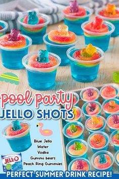 jelly jello shots in plastic cups with gummy bears