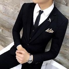 High Quality Men Suit Wedding Suits Men Black, Men Suits Black, Terno Slim, Black Suit Men, Costume Noir, Suits Men, Formal Mens Fashion, Designer Suits For Men, Mens Fashion Smart