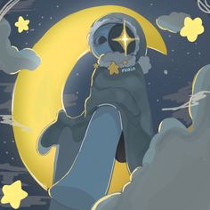 an owl sitting on top of the moon with stars in it's eyes and wearing a space suit