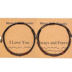 Morse Code Bracelets for Couple, "I LOVE YOU ALWAYS AND FOREVER" Morse – Amlion.Store I Love You Morse Code Bracelet Diy, Couple Bracelets Morse Code, Diy Necklace For Boyfriend, Matching Bracelets For Couples Diy, Promise Bracelets, Boys Bracelet, Appalachian People, Diy Couple Bracelets, Morse Code Bracelets