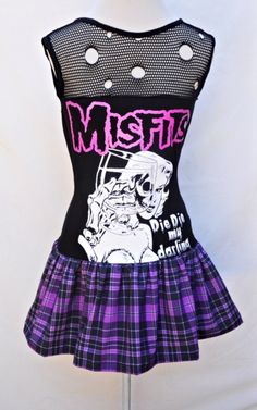 Misfits punk clothing band merch band clothing rock dress | Etsy Punk Outfits Aesthetic, Purple Punk, Purple Plaid Skirt, Rock Dress, Rock Clothing, Rock Dresses, Punk Dress, Punk Clothing, Rock Outfits