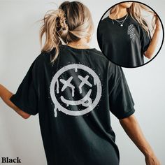 This trendy shirt is the perfect gift for the elder emo in your life. You know, the one that has never stopped loving those old pop punk hits and still goes to every reunion concert/festival they can find. Maybe you're the one that can't get enough of that nostalgic, bittersweet feeling. Gift yourself with this comfy shirt and go jam out. Each shirt is custom made at the time you order it. SIZE: ❤ This is a regular unisex t-shirt. NOT automatically oversized. For women, if you like a relaxed uni Emo Cotton T-shirt With Graphic Design, Emo Black T-shirt With Graphic Design, Edgy Relaxed Fit Graffiti Print T-shirt, Alternative Funny Print T-shirt For Streetwear, Emo Crew Neck T-shirt With Graffiti Print, Distressed Punk T-shirt, Edgy Halloween T-shirt With Screen Print, Black Distressed Punk Tops, Grunge Short Sleeve T-shirt For Concert