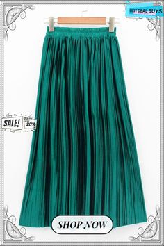 Metallic Pleated Maxi Skirts Pleated Party Skirt With Lined Detail, Solid Pleated Maxi Skirt For Party, Green Maxi Skirt For Winter, Green Winter Maxi Skirt, Green Flared Maxi Skirt For Party, Casual Green Bottoms For Winter Party, Casual Pleated Party Skirt, Green Pleated Winter Skirt, Green Midi Pleated Skirt For Party