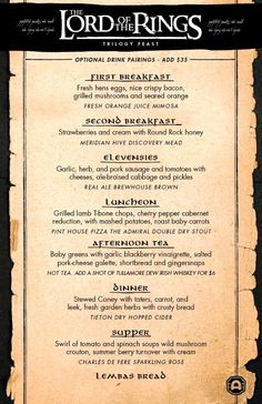 the lord of the rings menu