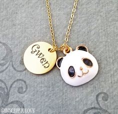 Panda Necklace STAINLESS STEEL Name Necklace Engraved Necklace Personalized Necklace Custom Necklace Panda Bear Charm Pendant Necklace Gift This listing is for a panda necklace personalized with your choice of name. Just send us the name, date, initial, scripture, coordinates, or personalized message of your choosing in a note during checkout. You can also upload a photo in a message to us of a handwritten note to have engraved. You can pay to have multiple sides engraved by using the drop-down Cute Personalized Metal Jewelry, Personalized Cute Metal Jewelry, Customized Cute Gold Jewelry, Customized Cute Jewelry For Best Friend Gift, Cute Nickel-free Round Necklaces, Personalized Cute Necklaces, Cute Personalized Metal Necklaces, Customized Cute Silver Necklace, White Metal Jewelry For Birthday