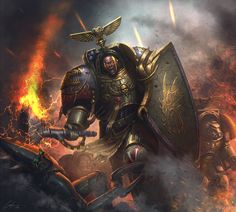 a painting of a warhammer with flames coming out of his chest and wings on it's back