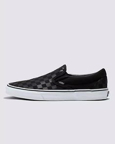 Vans | Classic Checkerboard Slip-On Black/Black Shoe Classic Black Slip-on Skate Shoes, Classic Vans Skate Shoes With Rubber Waffle Outsoles, Vans Store, Black Shoe, Vans Classic Slip On, Vans Classic, Style Board, Daily Fashion, Southern California