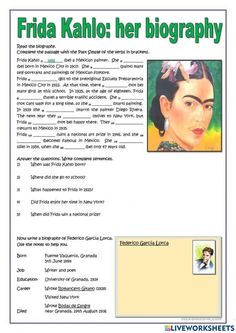 the frida kahlo her biography worksheet