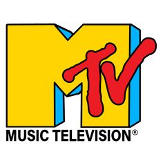 the music television logo is shown in red and yellow letters, with a blue stripe across it