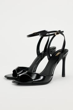 PATENT EFFECT HEELED SANDALS - Black | ZARA United States Sandal Hak Tinggi, Glamourous Heels, Hak Tinggi, Zara Australia, Zara Heels, Professional Shoes, Black Sandals Heels, Leather High Heels, Patent Leather Heels