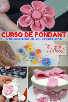 a collage of photos showing how to make fondant flowers