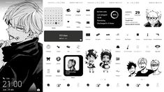 an image of anime character wallpapers with the characters in black and white colors