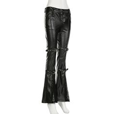 Embrace your bold and daring side with our Leather and Lace Flare Pants! Made with faux leather and a flattering flare leg, these pants will make you stand out in any crowd. The split cut with lace adds a touch of seductive charm, while the straps create an edgy look. Perfect for low-waist lovers and risk-takers! ❤️‍🔥 Size Chart: Size Waist (cm) Hip (cm) Thigh (cm) Length (cm) Waist (in) Hip (in) Thigh (cm) Length (in) S 68 84 48 101 26.77 33.07 18.90 39.76 M 72 88 50 103 28.35 34.65 19.69 40.55 L 76 92 52 105 29.92 36.22 20.47 41.34 Description: Fabric Type: Faux LeatherPant Style: RegularPattern Type: SolidFit Type: Slim FitMaterial: Polyester/SpandexOrigin: CNWaist Type: LowItem Type: PantsClosure Type: Elastic WaistMaterial Composition: 95% Polyester/5% Spandex Fall Punk Party Pants, Edgy Faux Leather Pants, Punk Style Fall Pants For Party, Punk Style Pants For Fall Party, Edgy Full-length Leather Pants For Spring, Punk-style Faux Leather Party Pants, Gothic Faux Leather Bottoms For Night Out, Punk Faux Leather Bottoms For Party, Punk Style Faux Leather Party Bottoms