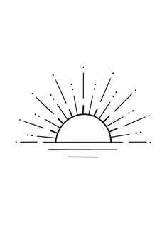 the sun is rising over the horizon line art drawing, black and white illustration by person