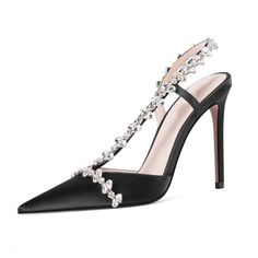 Wedding Satin Crystal Cross Strap Heeled Sandals Closed Toe Bridal Slingback Shoes Trending Heels, Rhinestone High Heels, Crystal Cross, Mary Jane Shoes Womens, Spike Heels, Slingback Shoes, Kitten Heel Pumps, Bride Shoes, Pointed Toe Heels