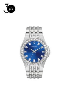 Stainless steel case, Stainless steel bracelet, Blue dial, Quartz movement, Scratch resistant mineral, Water resistant up to 3 ATM - 30 meters - 100 feet //  96A254 Mineral Water, Bracelet Blue, Crystal Blue, Steel Watch, Stainless Steel Watch, Steel Bracelet, Stainless Steel Bracelet, Quartz Movement, Stainless Steel Case