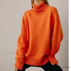 Lasaky - Classic Oversized Knit Turtleneck Sweater in Solid Color Sweater Autumn, Sweater Season, Turtle Neck Jumper, Ladies Turtleneck Sweaters, Estilo Chic, High Neck Sweater, Sweater Collection, Womens Turtleneck, Knit Turtleneck Sweater