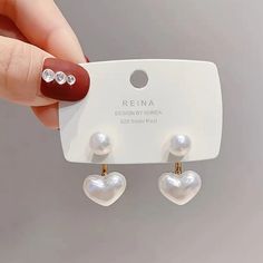 1 Pair White Classic Heart-Shaped And Round Two Piece Stud Earrings. Can Be Worn Together Or Separately As A Stud Earring. #Whiteearrings #Heartshaped #Studearrings #Studs #Earrings Heart Pearl Earrings, Teen Earrings, Heart Shaped Earrings, Small Earrings Studs, Hypoallergenic Earrings, Cartilage Earrings, Fine Earrings, Pearl Stud Earrings, Fabric Jewelry