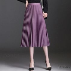 Lasaky - Simple and Elegant Pleated Silver Thread A-line Skirt with Sweet Elastic Waistband Spring Trendy A-line Pleated Skirt, Spring A-line Pleated Skirt With Elastic Waistband, Non-stretch Purple Skirt For Spring, Spring Non-stretch Purple Skirt, Purple Non-stretch Skirt For Spring, Casual Purple Skirt For Winter, Trendy Purple Skirt For Fall, Fall Purple Midi Skirt, Flowy Design