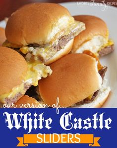 white castle sliders are stacked on top of each other with the words, our version of white castle sliders