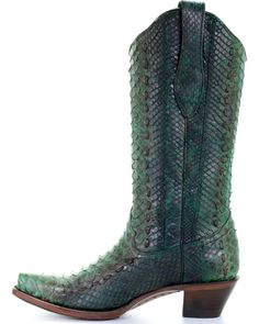 Genuine python upper. Woven leather-laced accents. 13" shaft height. Leather lining. Goodyear welt construction. Western heel. Leather sole. Womens Cowgirl Boots, Alligator Skin, Cowboy Boots Women, Goodyear Welt, Cowgirl Boots, Boot Shop, Western Boots, Things To Buy, Python