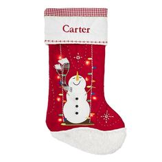 a christmas stocking with a snowman on it