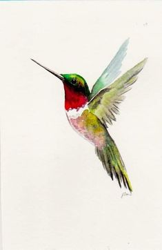 a painting of a hummingbird flying in the sky