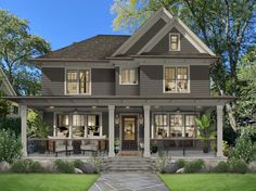 this is an artist's rendering of a two - story house with porches