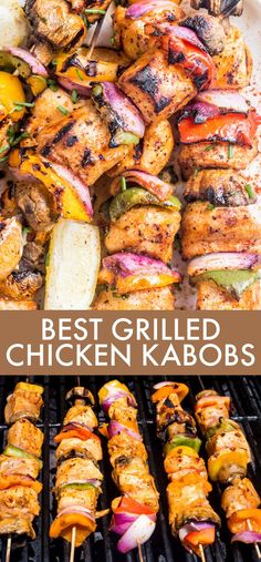 grilled chicken kabobs on the grill with text overlay