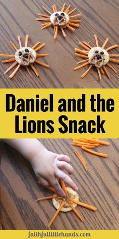 the lion snack is made with carrots and crackers to make it look like they are