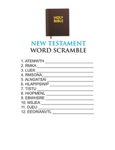 New Testament Word Scramble Bible Games For Kids, The Books Of The Bible, Bible Crafts Sunday School, Childrens Ministry Curriculum, Sunday School Games, Scramble Words, Bible Games, Homeschool Kids, The New Testament