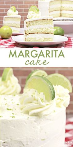 this margarita cake is made with white frosting and limes on the top layer