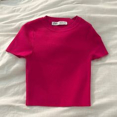 Hot Pink, Knit, Worn Maybe Once So Basically Brand New Uni Essentials, Cropped Knit Top, Pink Knit, Knit Crop Top, Zara Basic, Zara Tops, Knit Top, Hot Pink, Zara