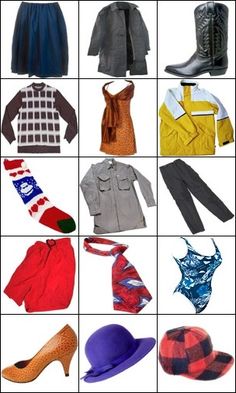 many different types of clothes and hats