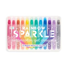 the rainbow sparkle watercolor gel crayons are in a plastic container with different colors