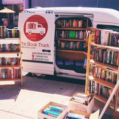 the book truck is full of books for sale