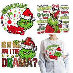 the grinch who is wearing santa's hat and holding his hands in his pockets